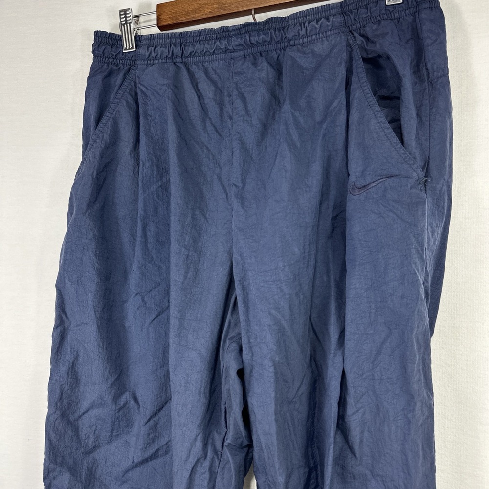 Vintage‎ Nike Track Pants Men's Large Navy Blue Swoosh Windbreaker Y2K 90s - Picture 7 of 11